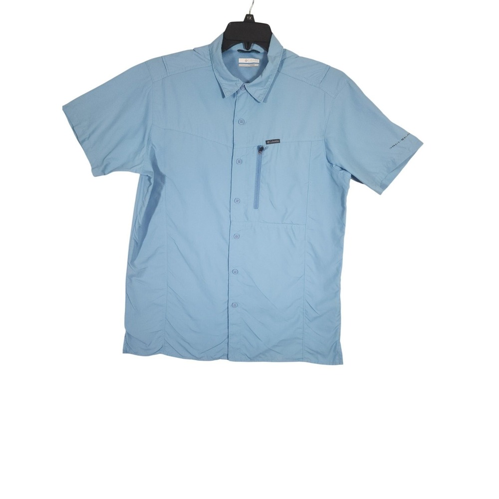 Columbia Mens Medium Omni-Shade Shirt Blue Fishing Hiking Short Sleeve Outdoor